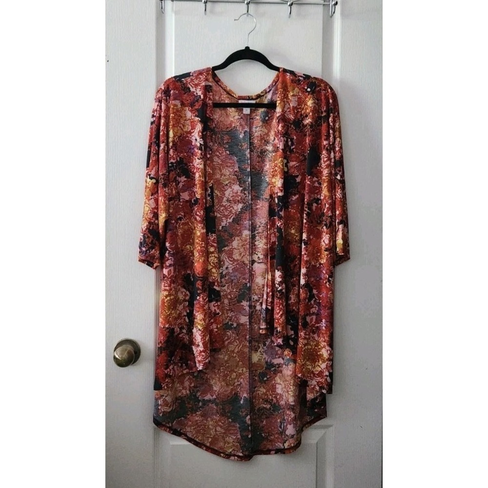 LuLaRoe Lindsay Kimono  3/4 Sleeve Fall Orange Floral Women's Cardigan Size‎ M